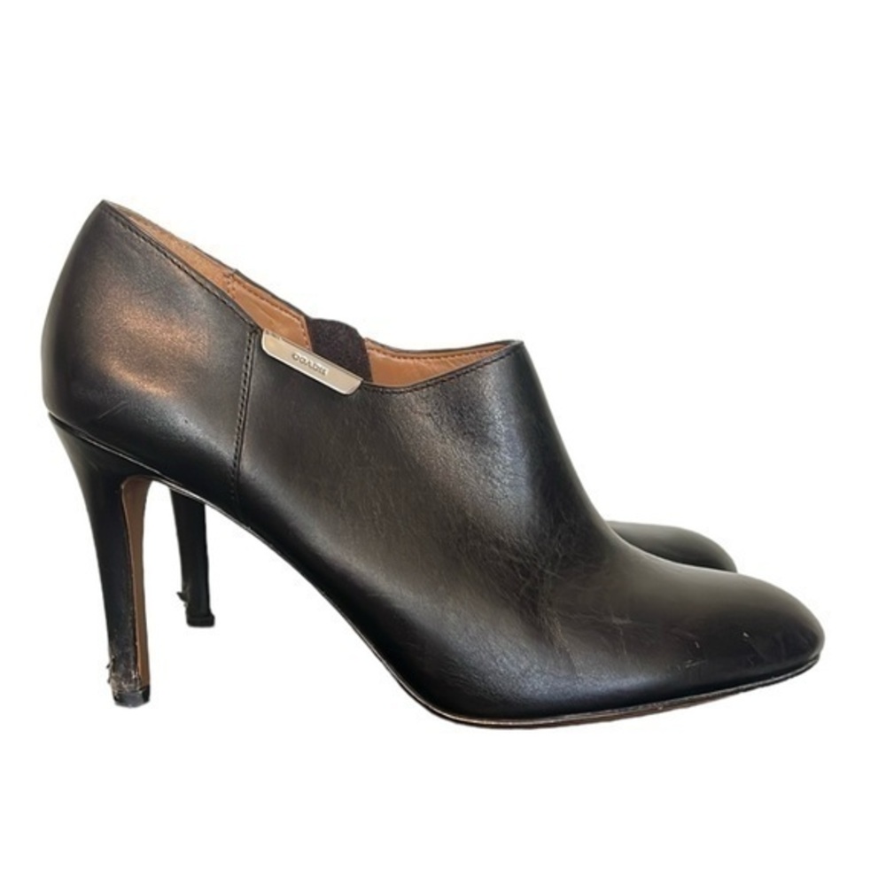 COACH Seneca Womens Side Zipped Round Toe Stiletto Heels Booties Black Leather